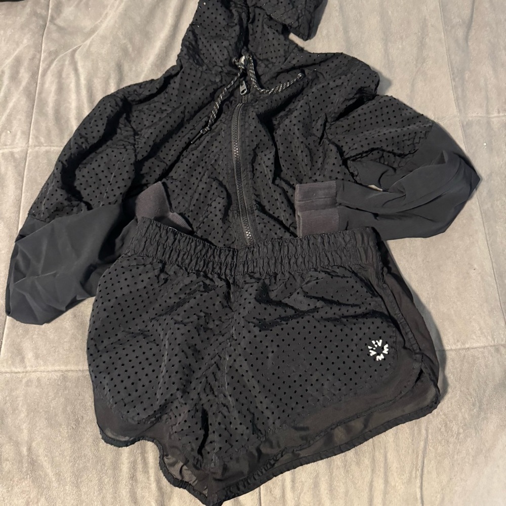 Black Mesh Hoodie and Shorts Set